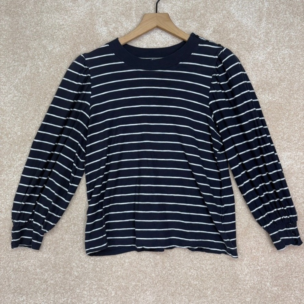 NATION LTD Top Shirt Size Medium Blue‎ Striped Crewneck Long Sleeve Pullover